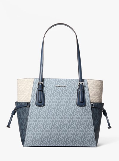 Voyager Large Color-Block Signature Logo Tote Bag in PALE BLUE MULTI | Michael Kors