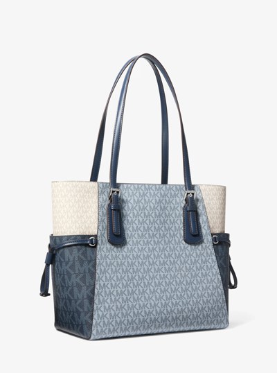 Voyager Large Color-Block Signature Logo Tote Bag in PALE BLUE MULTI | Michael Kors
