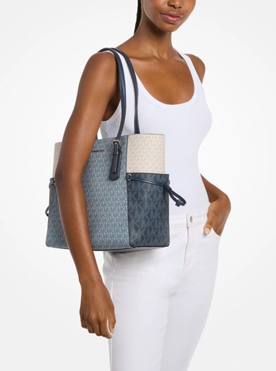 Voyager Large Color-Block Signature Logo Tote Bag in PALE BLUE MULTI | Michael Kors