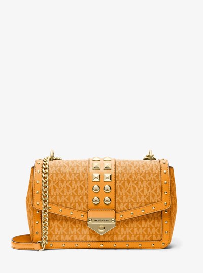 Soho Large Studded Signature Logo Shoulder Bag in RADIANT ORANGE | Michael Kors