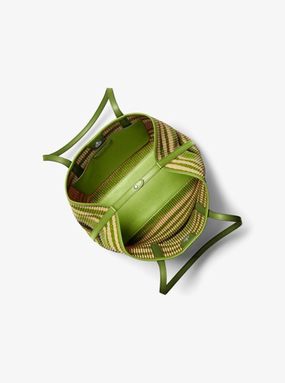 Avalon Medium Striped Woven Tote Bag in LIME | Michael Kors