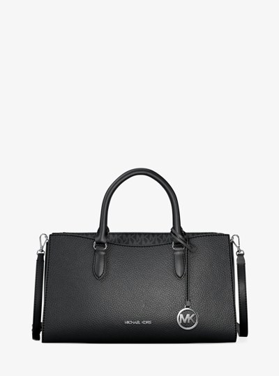 バッグ MICHAEL KORS Arden Medium Pebbled Leather and Signature Logo Top-Zip Satchel in