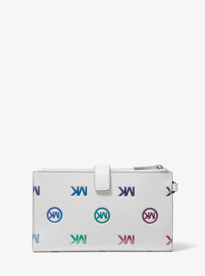 Jet Set Travel Rainbow Logo Embossed Wristlet in OPTIC WHITE