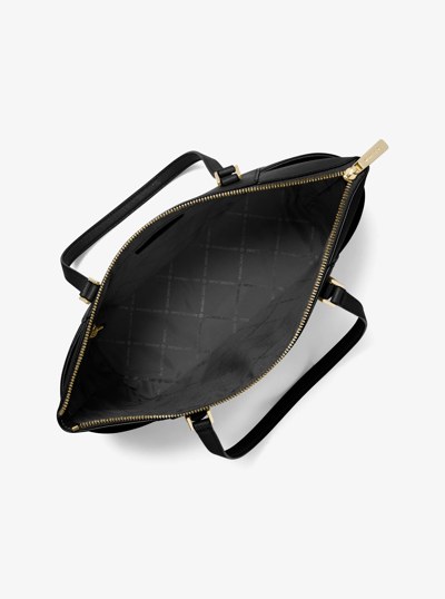 Grand sac fourre-tout Charlotte en cuir Saffiano &agrave; fermeture &eacute;clair sur le dessus in NOIR | Michael Kors