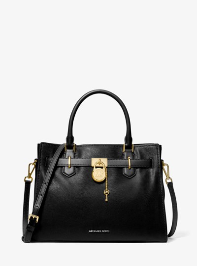 Landon Medium Leather Satchel in BLACK | Michael Kors