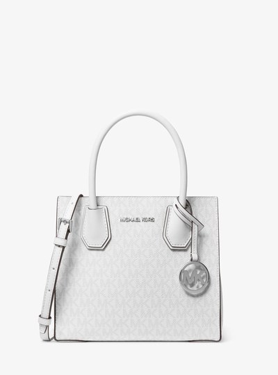 Mercer Medium Logo and Leather Accordion Crossbody Bag in OPTIC WHITE | Michael Kors