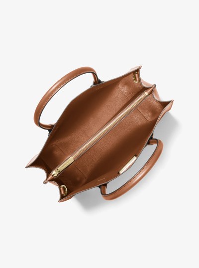 Mercer Large Pebbled Leather Accordion Tote Bag in LUGGAGE | Michael Kors