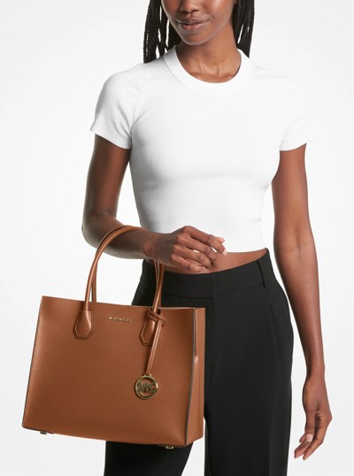 Mercer Large Pebbled Leather Accordion Tote Bag in LUGGAGE | Michael Kors