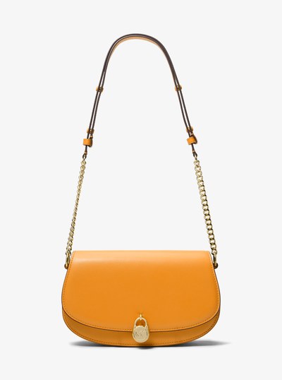 Mila Medium Leather Messenger Bag in POP ORANGE | Michael Kors