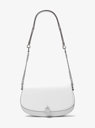 Mila Medium Leather Messenger Bag in OPTIC WHITE | Michael Kors