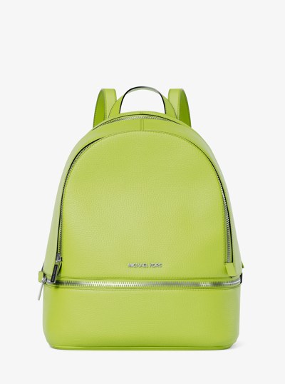 Rhea Medium Pebbled Leather Backpack in LIME | Michael Kors