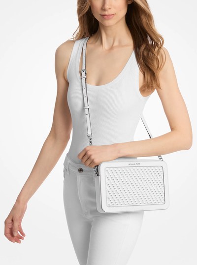 Jet Set Large Woven Crossbody Bag in OPTIC WHITE | Michael Kors
