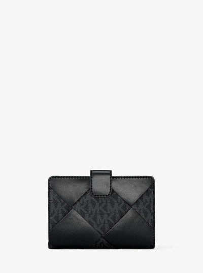 Jet Set Travel Medium Woven Signature Logo Wallet in BLACK | Michael Kors