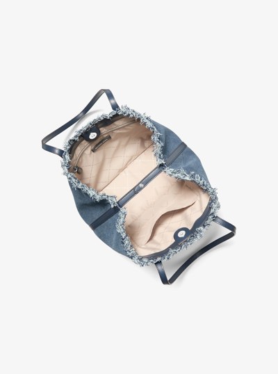 Avalon Medium Embellished Denim Convertible Tote Bag in WASHED