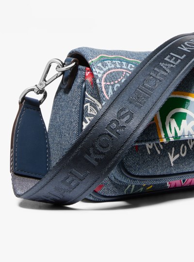 Jet Set Travel Small Embellished Denim Crossbody Bag With Pouch in
