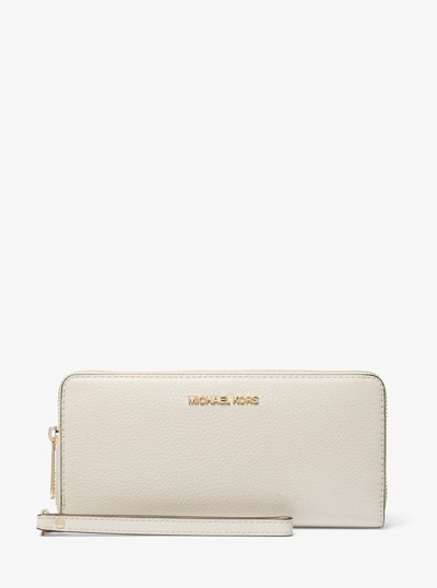 Jet Set Travel Large Pebbled Leather Wristlet in LT CREAM | Michael Kors
