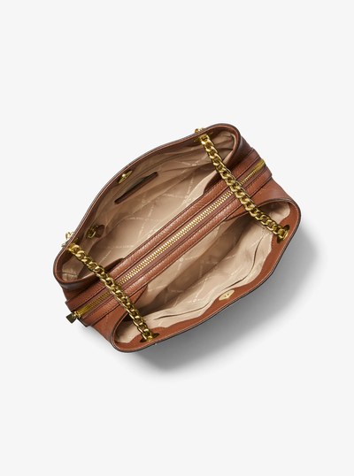 Jet Set Medium Pebbled Leather Chain Shoulder Bag in LUGGAGE | Michael Kors