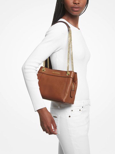 Jet Set Medium Pebbled Leather Chain Shoulder Bag in LUGGAGE | Michael Kors
