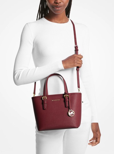 Jet Set Travel Extra-Small Saffiano Leather Top-Zip Tote Bag in OXBLOOD | Michael Kors
