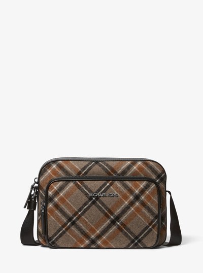 Cooper Plaid Wool Blend Flight Bag in MUSHROOM | Michael Kors