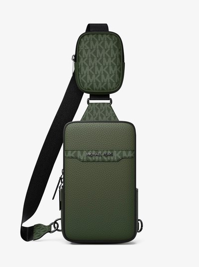 Cooper Medium Pebbled Leather and Signature Logo Sling Pack with Pouch in MOSS | Michael Kors