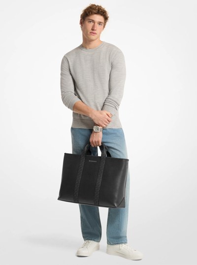 Sac fourre-tout Cooper de taille moyenne en cuir grain&eacute; &agrave; logo Signature in NOIR | Michael Kors