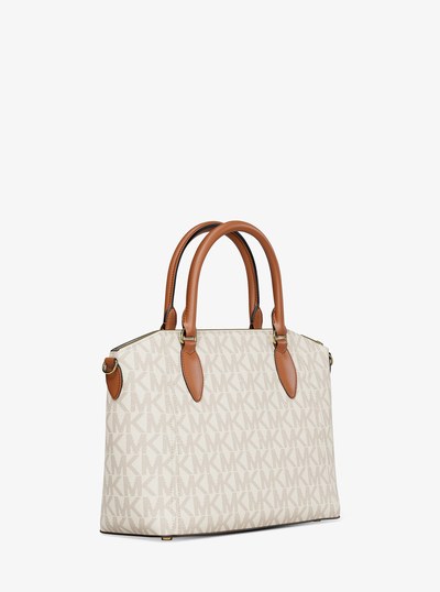 Sienna Medium SIgnature Logo Satchel in VANILLA/LUGGAGE | Michael Kors