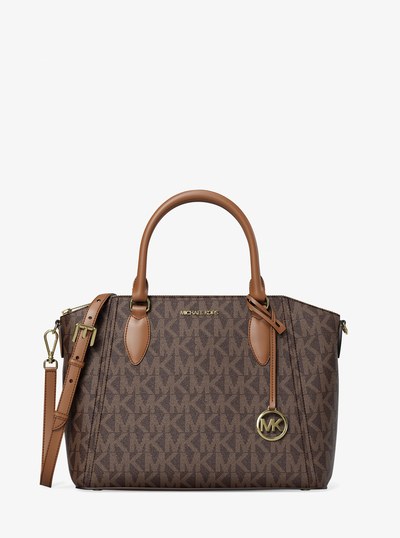 Sienna Medium SIgnature Logo Satchel in BROWN/LUGGAGE | Michael Kors
