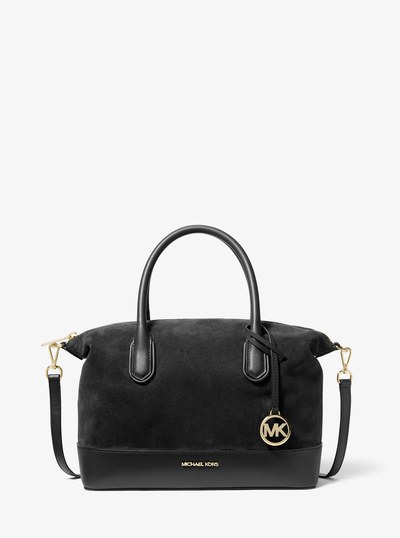Hyde Medium Suede Satchel in BLACK | Michael Kors