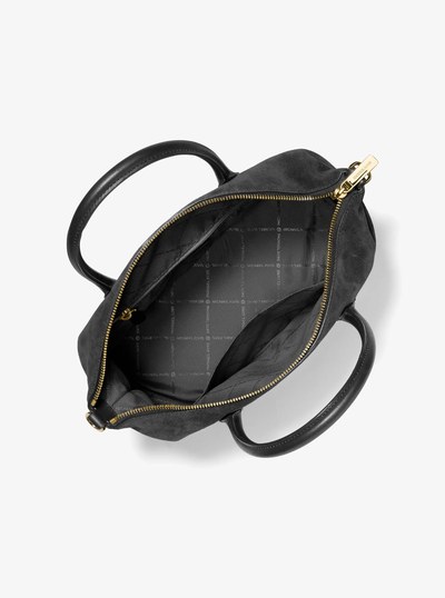 Hyde Medium Suede Satchel in BLACK | Michael Kors