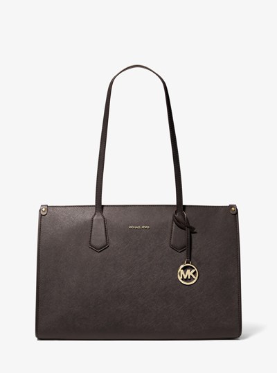 Maple Large Saffiano Leather Tote Bag in CHOCOLATE | Michael Kors