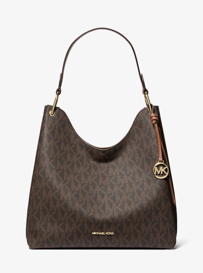 Joan Large Signature Logo Hobo Shoulder Bag in BROWN/LUGGAGE | Michael Kors