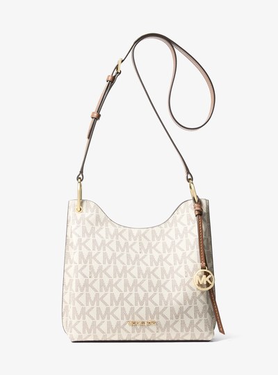 Joan Large Signature Logo Messenger Bag in VANILLA/LUGGAGE | Michael Kors