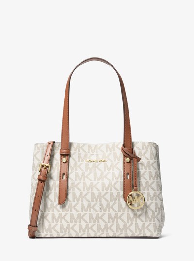 Mel Small Signature Logo Tote Bag in VANILLA/LUGGAGE | Michael Kors