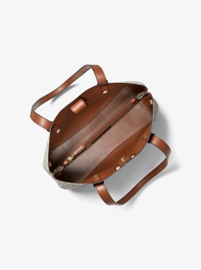 Mel Small Signature Logo Tote Bag in VANILLA/LUGGAGE | Michael Kors