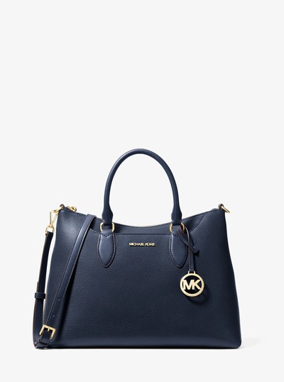 Austen Medium Leather Satchel in NAVY | Michael Kors