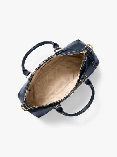 Austen Medium Leather Satchel in NAVY | Michael Kors