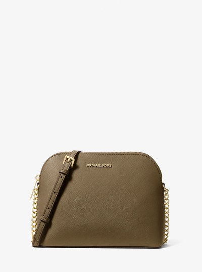 Cindy Large Leather Dome Crossbody Bag in LODEN | Michael Kors