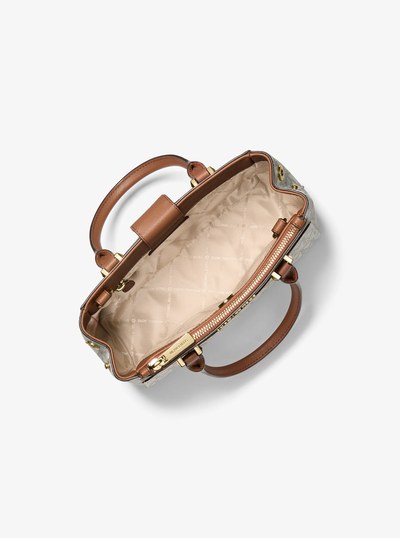 Gibson Small Signature Logo Satchel in VANILLA/LUGGAGE | Michael Kors