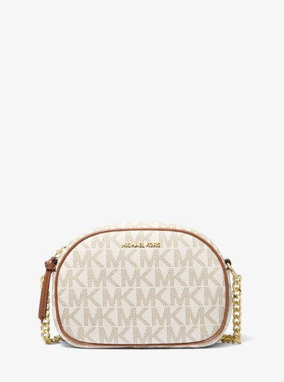 Jet Set Small Signature Logo Oval Crossbody Bag in VANILLA/LUGGAGE | Michael Kors