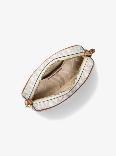 Jet Set Small Signature Logo Oval Crossbody Bag in VANILLA/LUGGAGE | Michael Kors