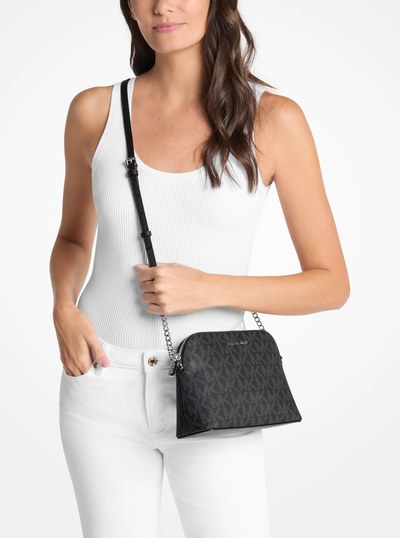 Cindy Signature Logo Dome Crossbody Bag in BLACK | Michael Kors