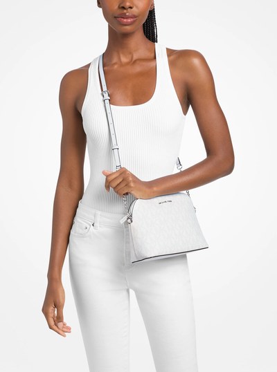 Cindy Signature Logo Dome Crossbody Bag in OPT/ALLUM | Michael Kors
