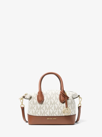 Hyde Small Signature Logo Satchel in VANILLA/LUGGAGE | Michael Kors