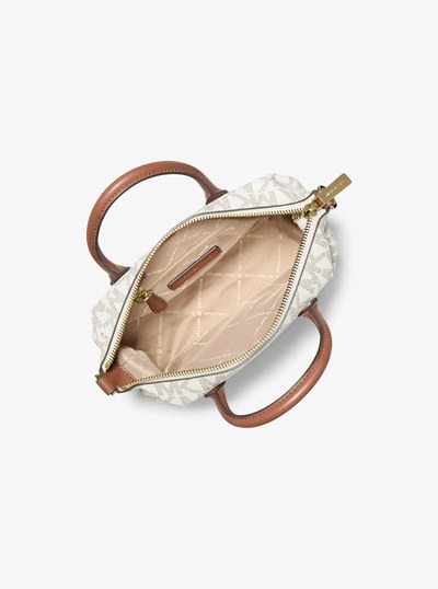 Hyde Small Signature Logo Satchel in VANILLA/LUGGAGE | Michael Kors