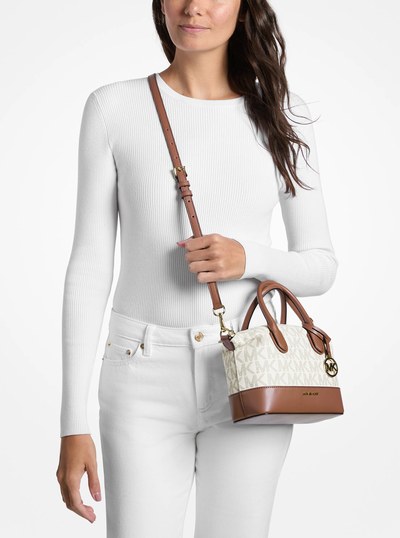 Hyde Small Signature Logo Satchel in VANILLA/LUGGAGE | Michael Kors