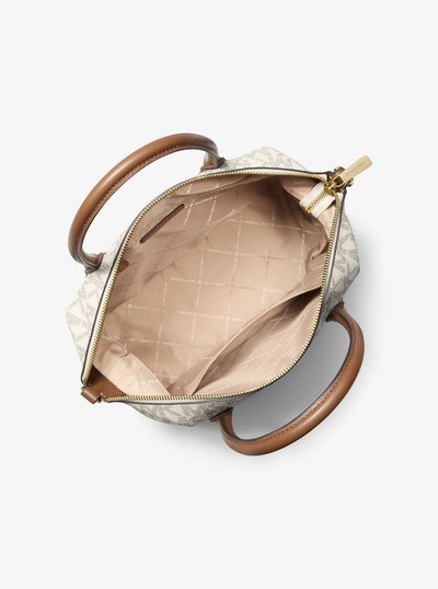 Hyde Medium Signature Logo Satchel in VANILLA/LUGGAGE | Michael Kors