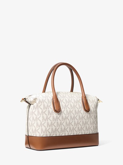 Hyde Medium Signature Logo Satchel in VANILLA/LUGGAGE | Michael Kors