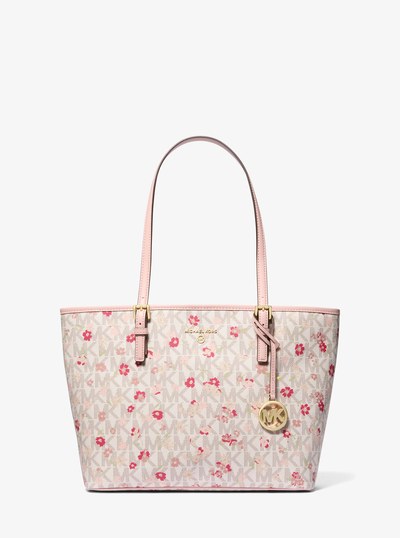 華の花 MICHAEL KORS バッグ セット Jet Set Charm Medium Floral Print Logo Tote Bag in VANILLA COMBO