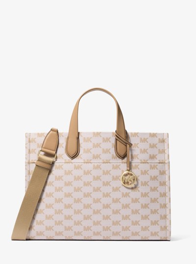 Gigi Large Logo Jacquard Tote Bag in KHAKI | Michael Kors